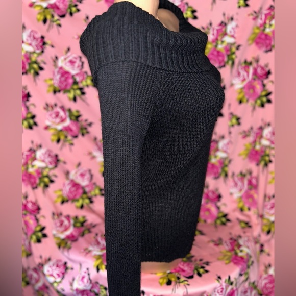 Hollister cowl neck turtleneck off the shoulder black knit sweater blouse tunic - Picture 3 of 6